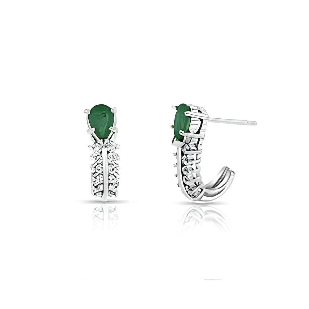 0.90 ct. Natural Emeralds & Diamonds (J) Style Earrings in 14k White Gold