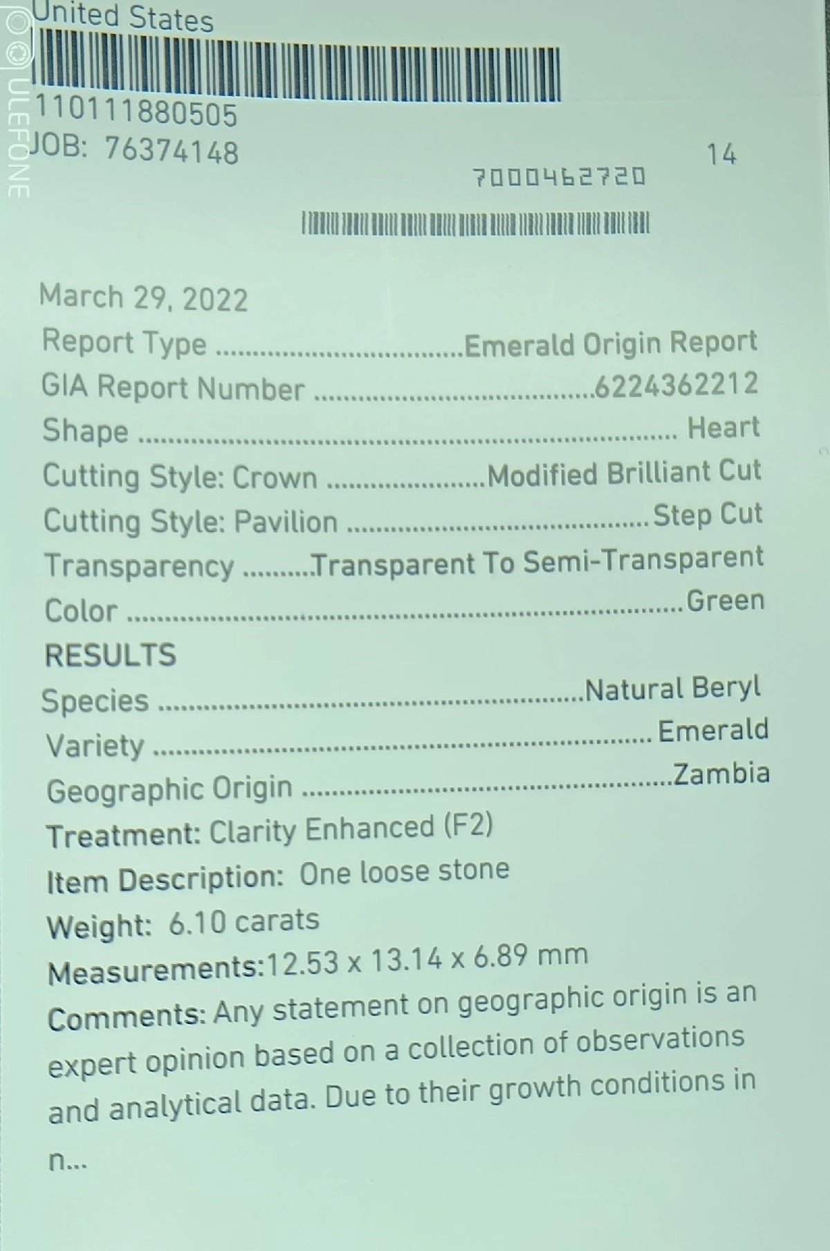 GIA 6.10 ct. Loose Natural Heart Cut Emerald
