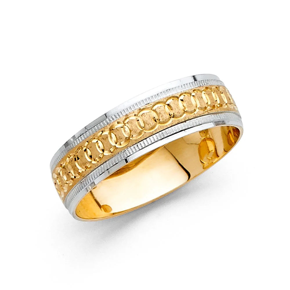 6.0mm Milgrain Designer Wedding Band in 14k Yellow & White Gold