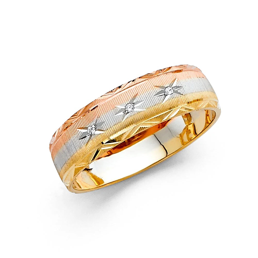 6.0mm Designer Wedding Band in 14k Yellow, White & Rose Gold