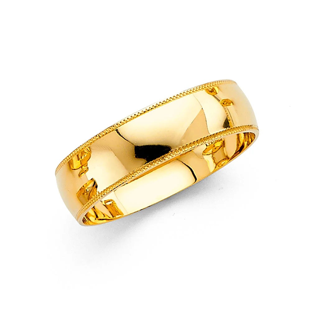 6.0mm High Polished Milgrain Wedding Band in 14k Yellow Gold