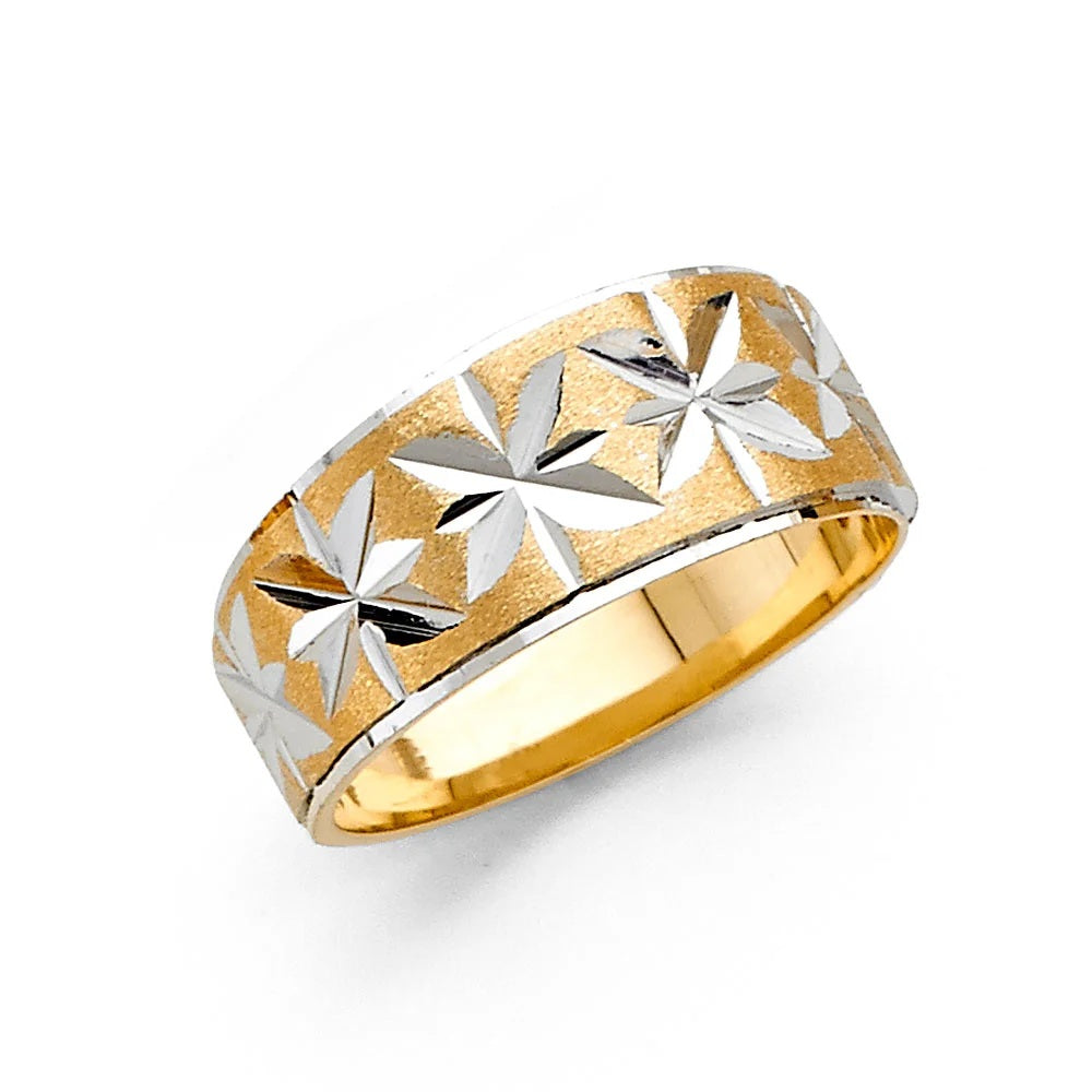 8.0mm Designer Wedding Band in 14k Yellow & White Gold