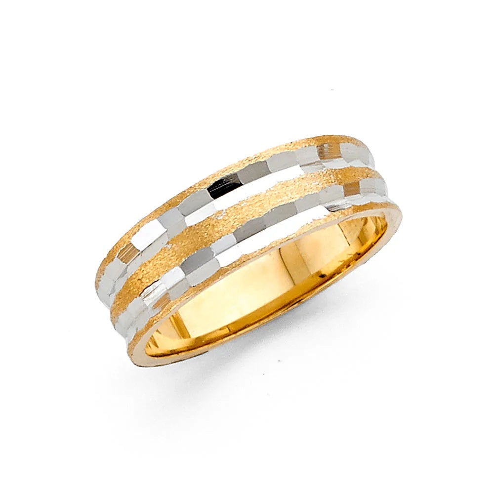 6.0mm Designer Wedding Band in 14k Yellow & White Gold