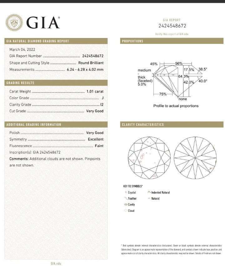 GIA 1.01 ct. Natural Round Diamond Solitaire Ring in 14k White Gold