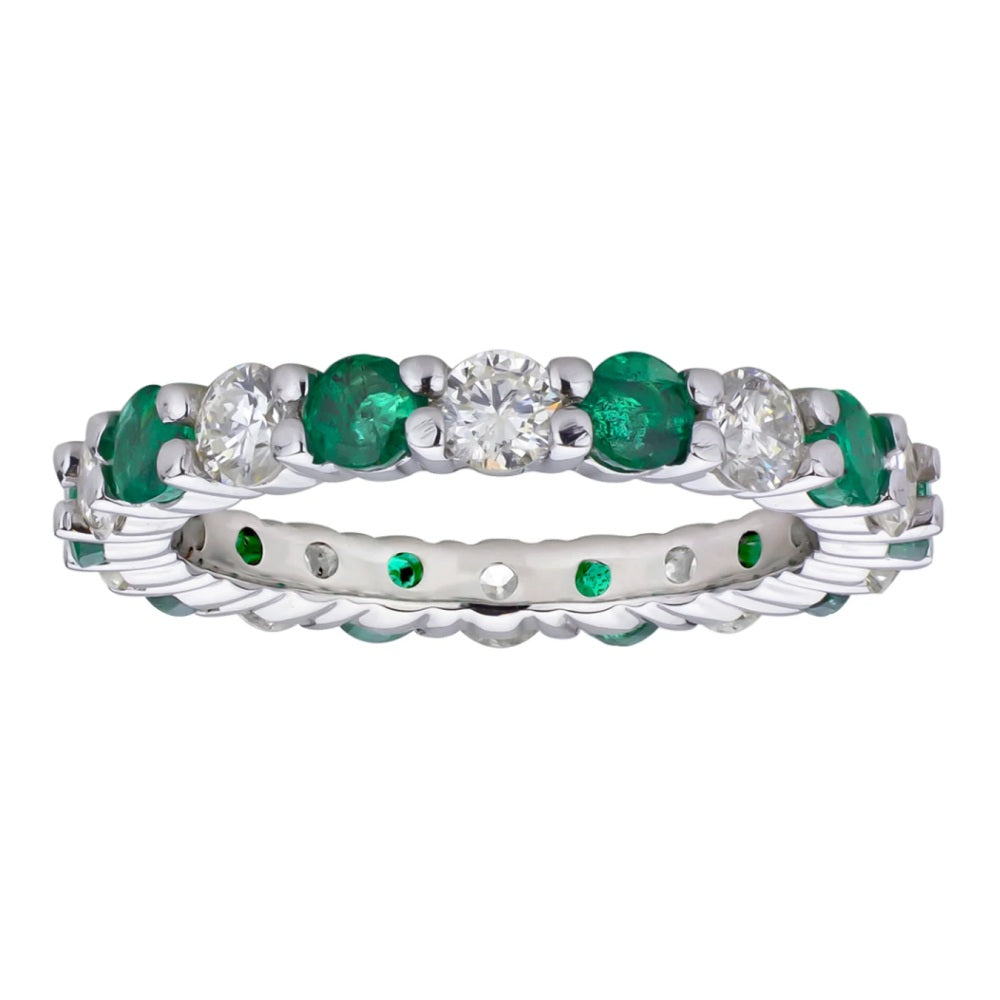 2.00 ct. Natural Emeralds & Diamonds Eternity Band in 14k White Gold
