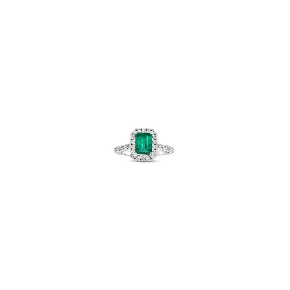 2.00 ct. Natural Emerald & Diamonds Halo Ring in 14k White Gold