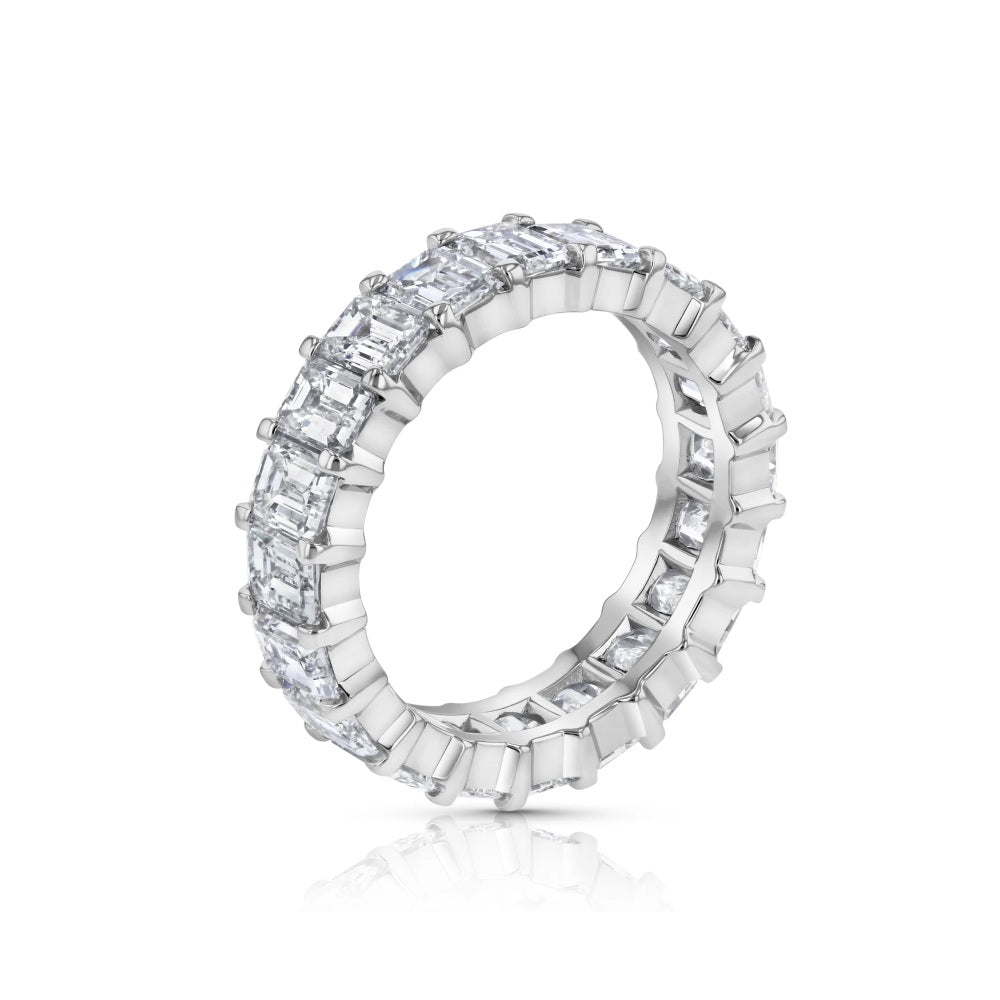 6.13 ct. Emerald Cut Natural Diamonds Eternity Band in 18k White Gold