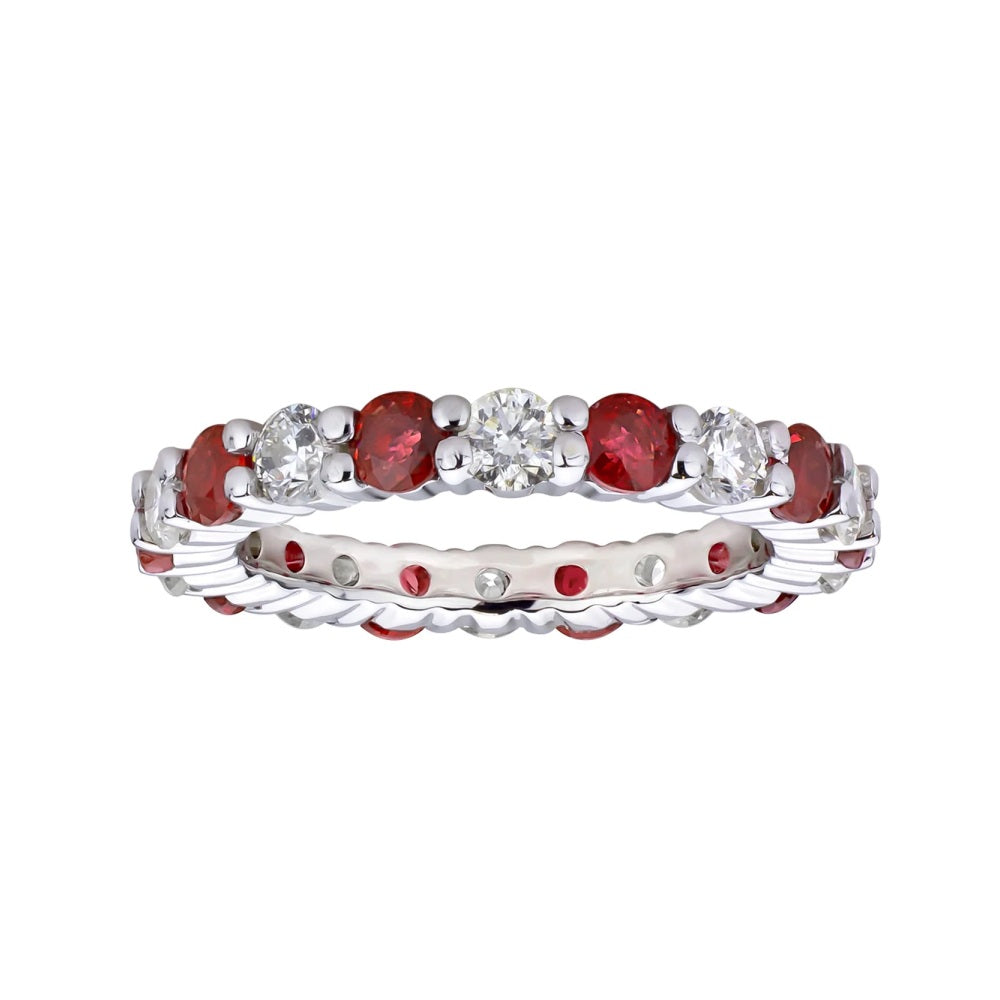 2.20 ct. Natural Ruby & Diamond Eternity Band in 14k White Gold