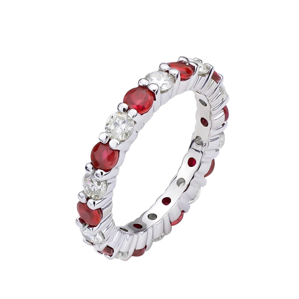 2.20 ct. Natural Ruby & Diamond Eternity Band in 14k White Gold