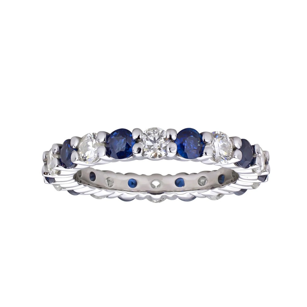 2.20 ct. Natural Blue Sapphires & Diamonds Eternity Band in 14k White Gold