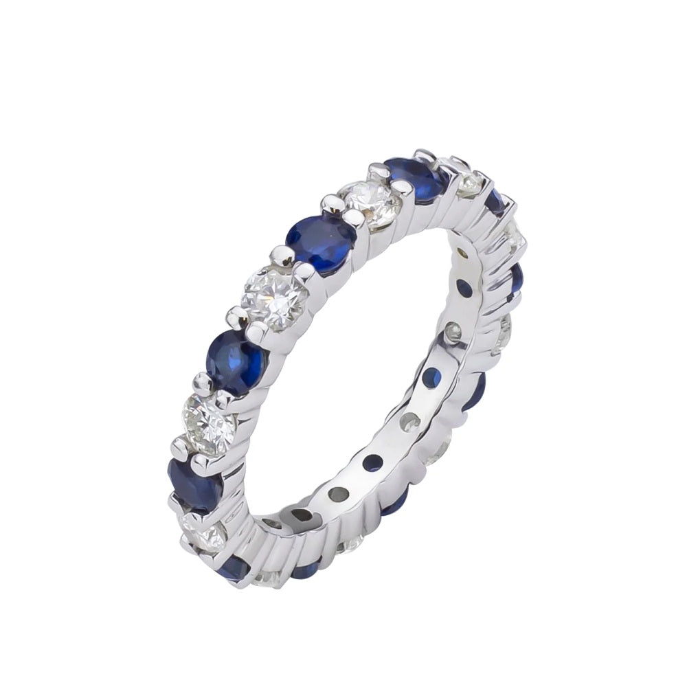 2.20 ct. Natural Blue Sapphires & Diamonds Eternity Band in 14k White Gold