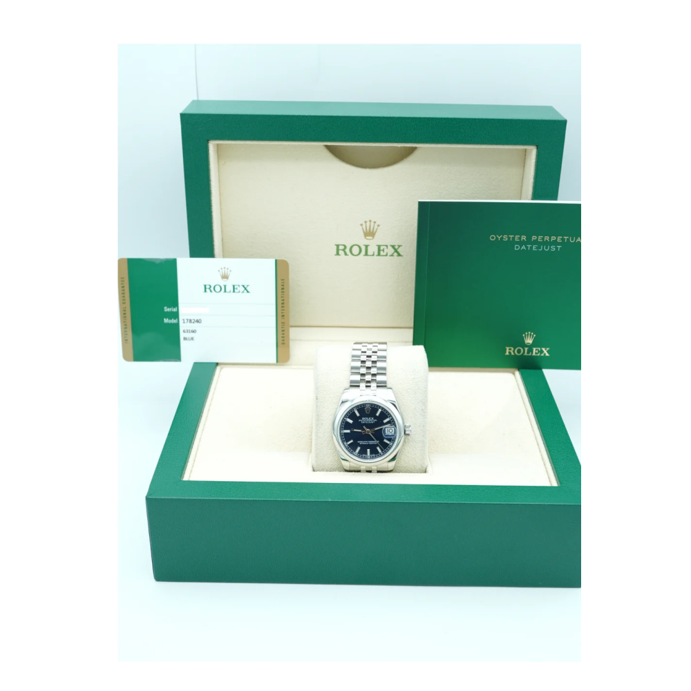 Rolex 178240 Datejust 31 mm Smooth Bezel Blue Index Dial Jubilee Bracelet Complete Set 2017