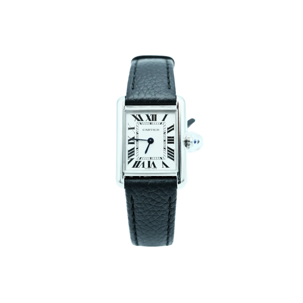 Cartier WSTA0042 Tank Must Small Quartz Watch White Dial Black Leather Strap Complete Set 2025