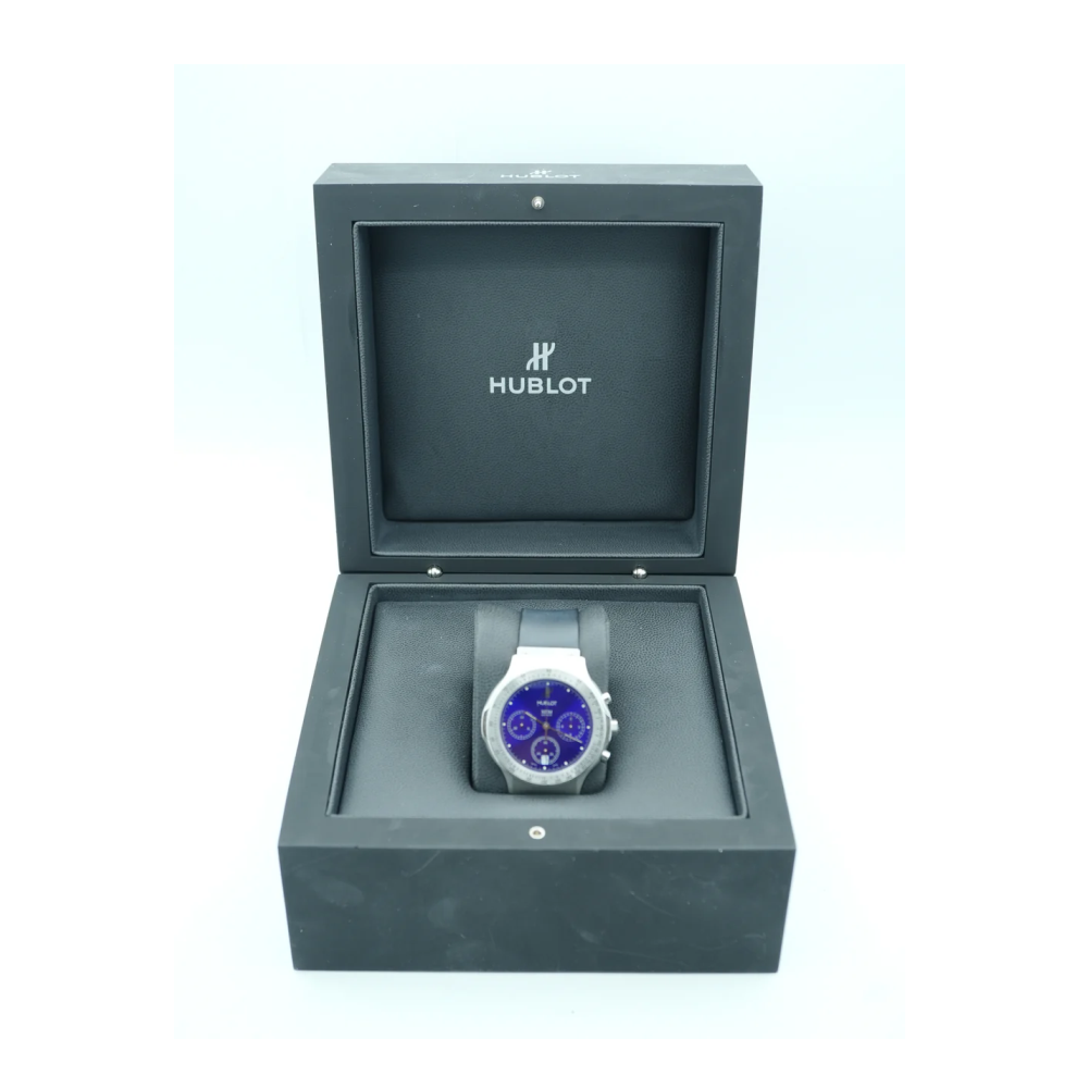 Hublot 1621.1 Classic Chronograph Quartz Blue Dial Black Rubber Strap Unisex Watch 1990