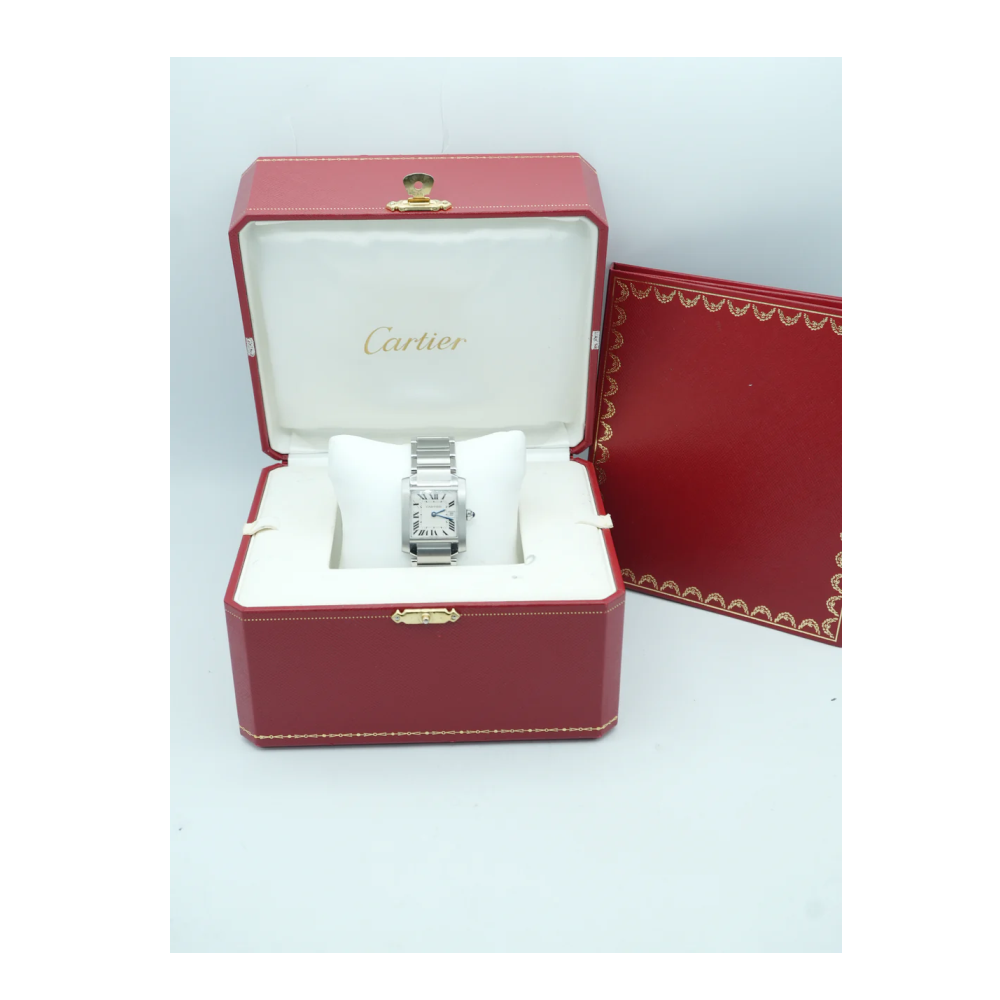 Cartier W51011Q3 Tank Francaise White Roman Dial Quartz Movement Stainless Steel Complete Set 2012