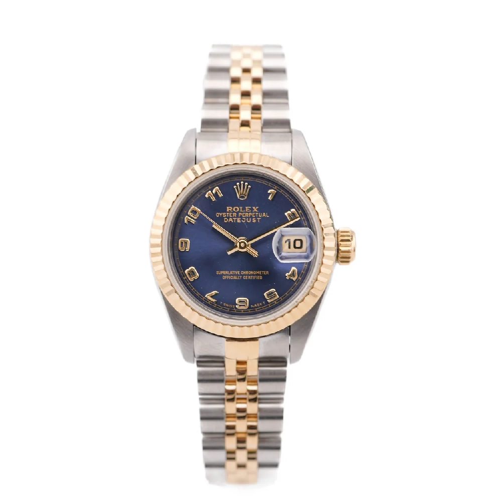 Rolex 69173 Lady-Datejust 26 mm Blue Concentric Arabic Dial Jubilee Bracelet Complete Set 1998