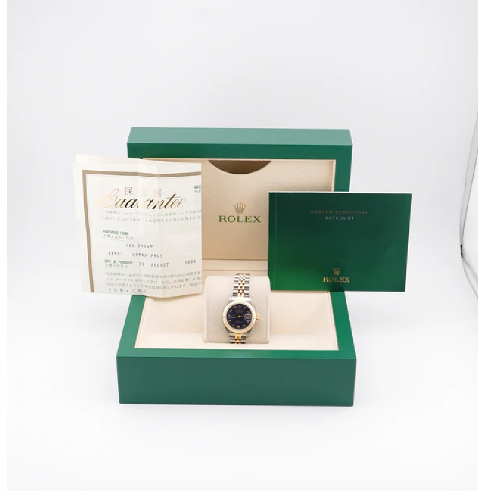 Rolex 69173 Lady-Datejust 26 mm Blue Concentric Arabic Dial Jubilee Bracelet Complete Set 1998