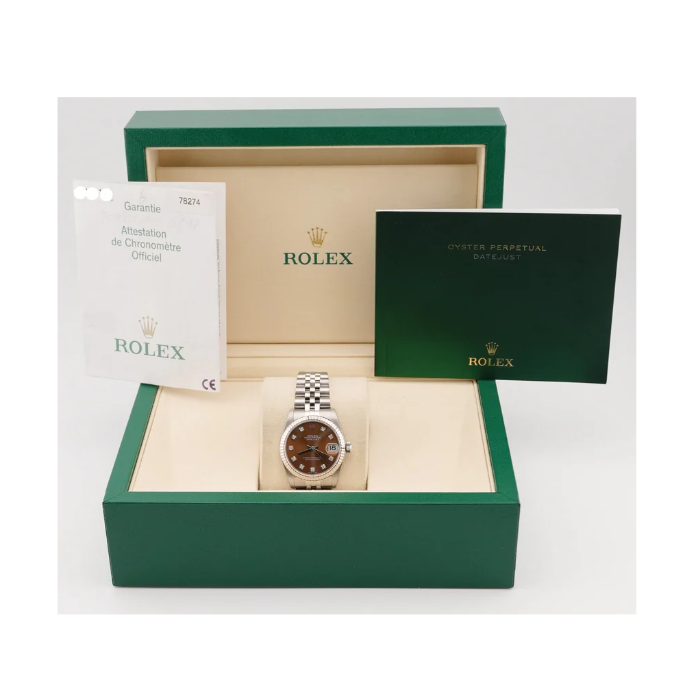 Rolex 178274 Datejust 31 mm Fluted Bezel Brown Diamond Dial Jubilee Bracelet Complete Set 2005