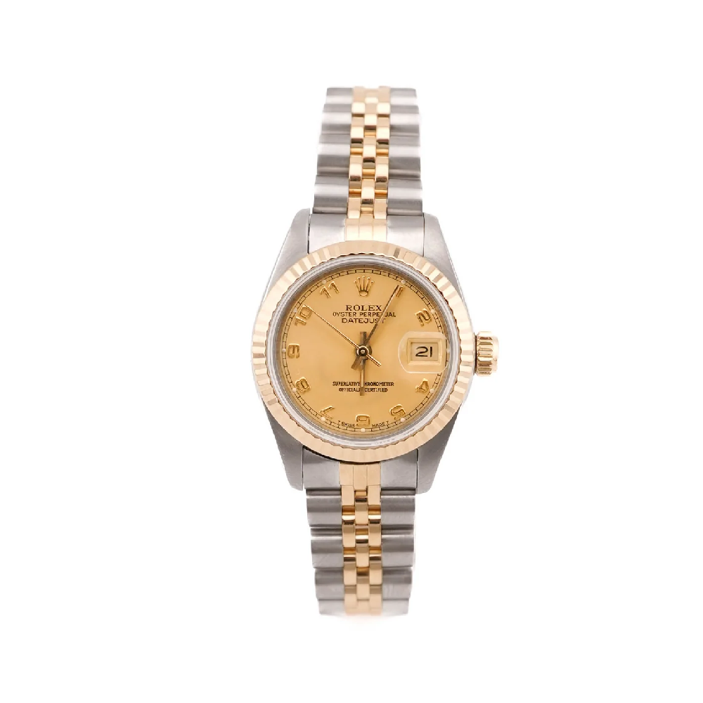 Rolex 69173 Lady-Datejust 26 mm Champagne Arabic Dial Jubilee Bracelet Complete Set 1990